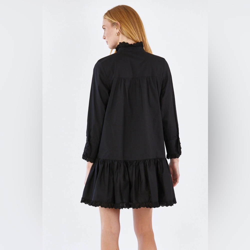 Hunter Bell Carter Mini Dress Lace Cotton Poplin Preppy Dark Academia Black Sz S - Picture 2 of 15